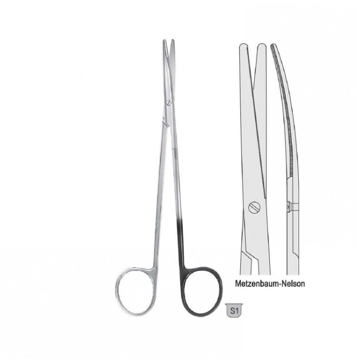 Scissors Metzenbaum-Nelson curved 230mm one blade serrated