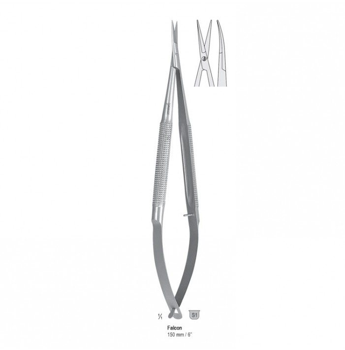 Micro scissors round handle curved 150mm