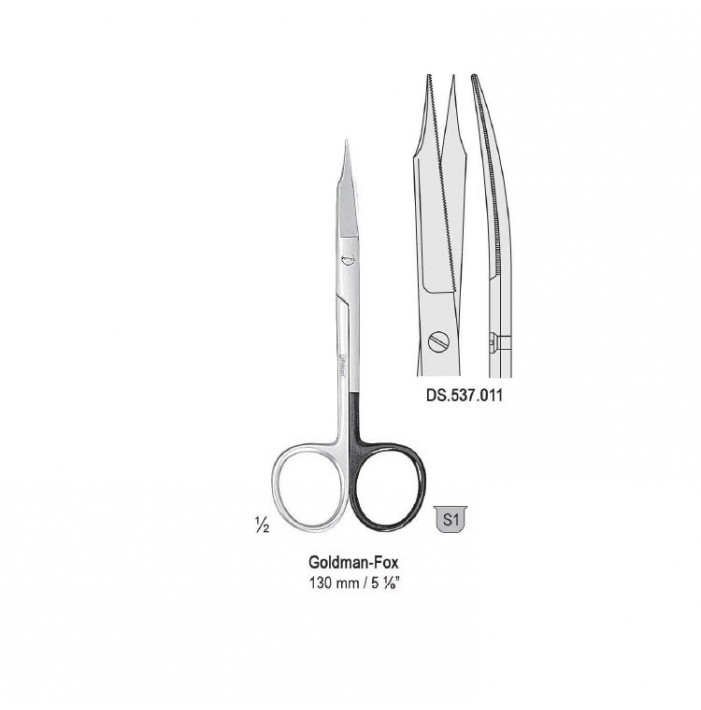 Scissors Goldman-Fox cur. 130mm, one blade serrated