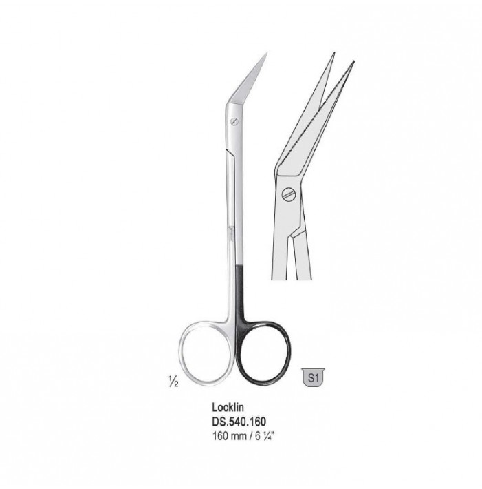 Scissors Locklin straight handles 160mm, one blade serrated
