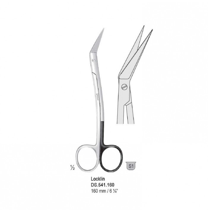 Scissors Locklin curved handles 160mm, one blade serrated