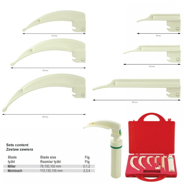 Disposable Fiber Optic Laryngoscope Set of 6 blades + handle