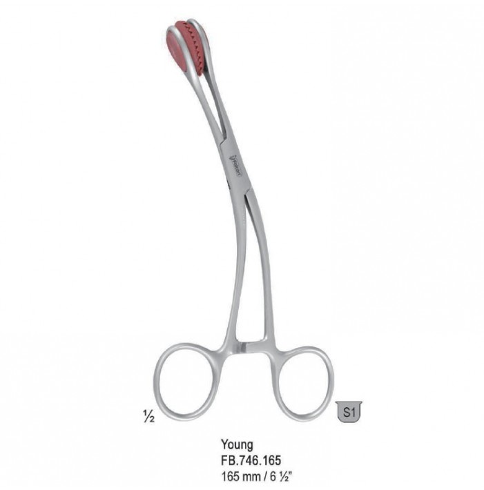 Tongue forceps Young with rubber jaws 165mm
