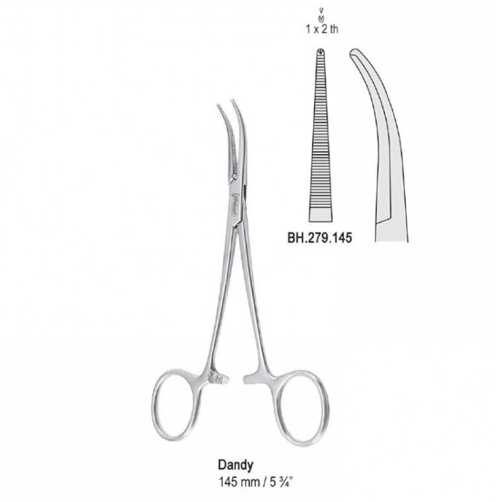 Forceps artery Dandy 1x2th side curved 145mm