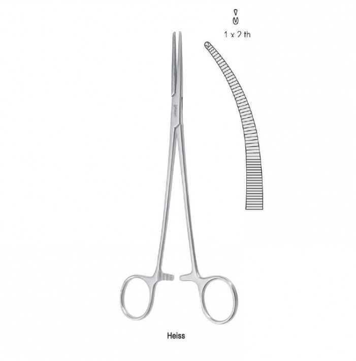 Forceps artery Heiss 1x2th less curved 205mm
