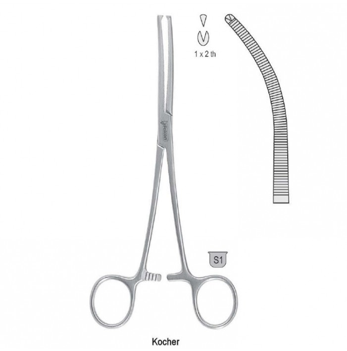 Forceps artery Kocher 1x2th curved 130mm
