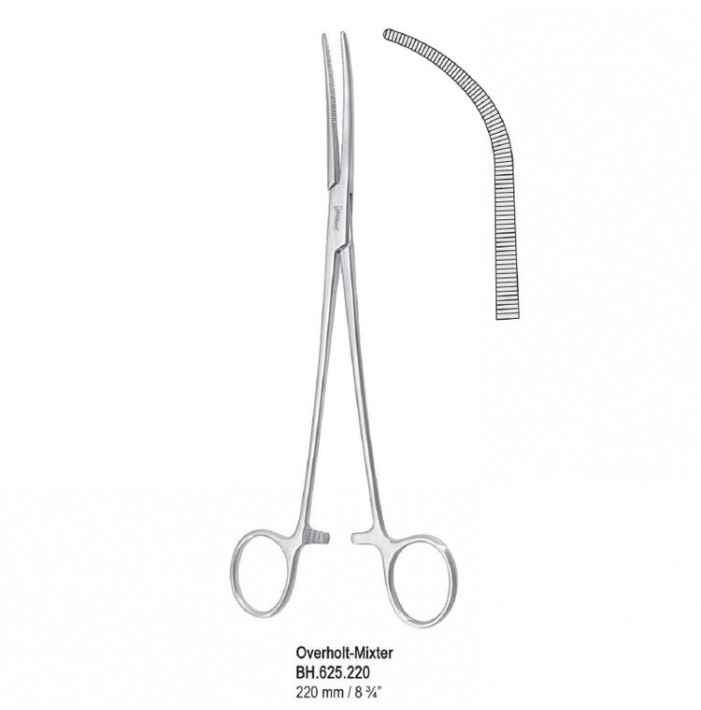 Forceps dissecting and ligature Overholt-Mixter curved 220mm