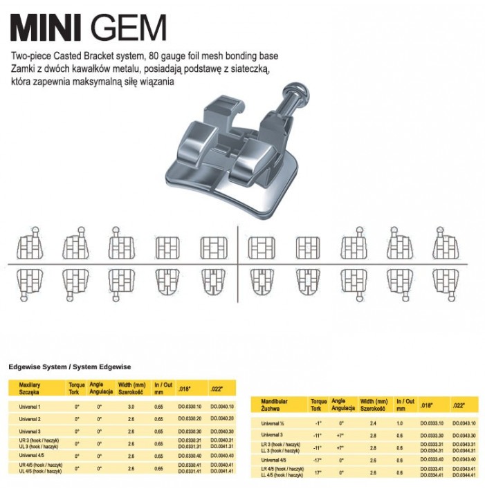 Mini Gem bracket Edgewise .018" slot, upper