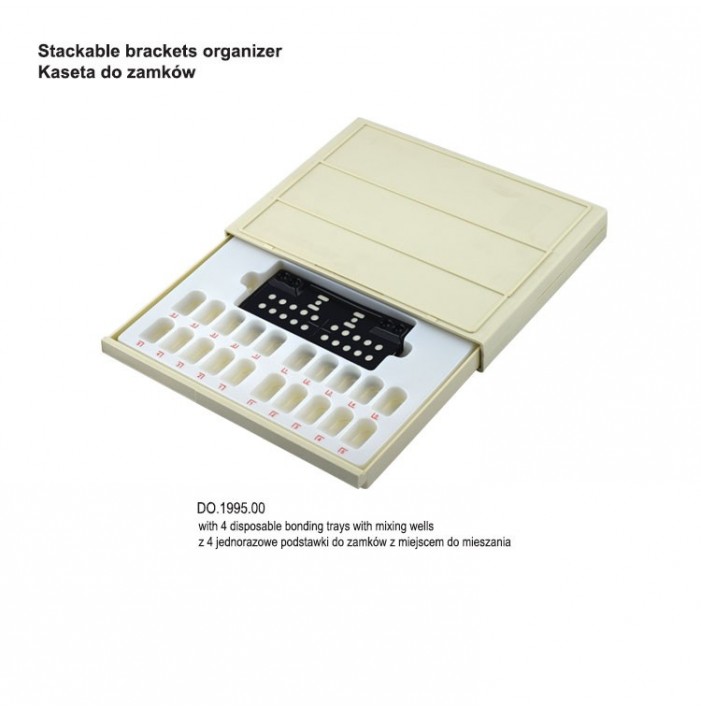 Stackable brackets organizer with 4 disposable bonding trays with mixing wells