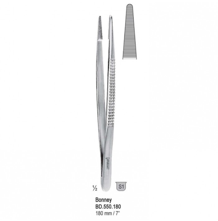 Forceps dissecting Bonney serrated 180mm