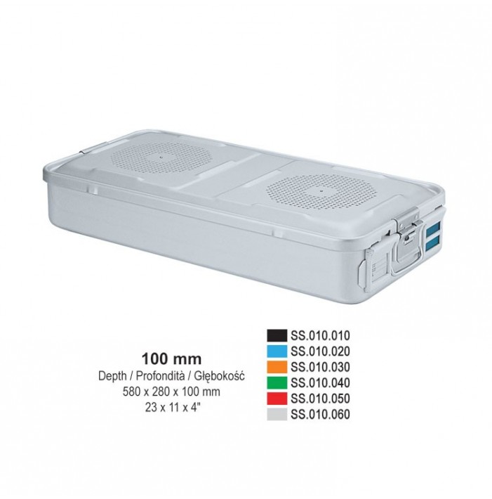1/1 Falcon container complete with perforated lid + non-perforated bottom, 580x280x100mm, silver
