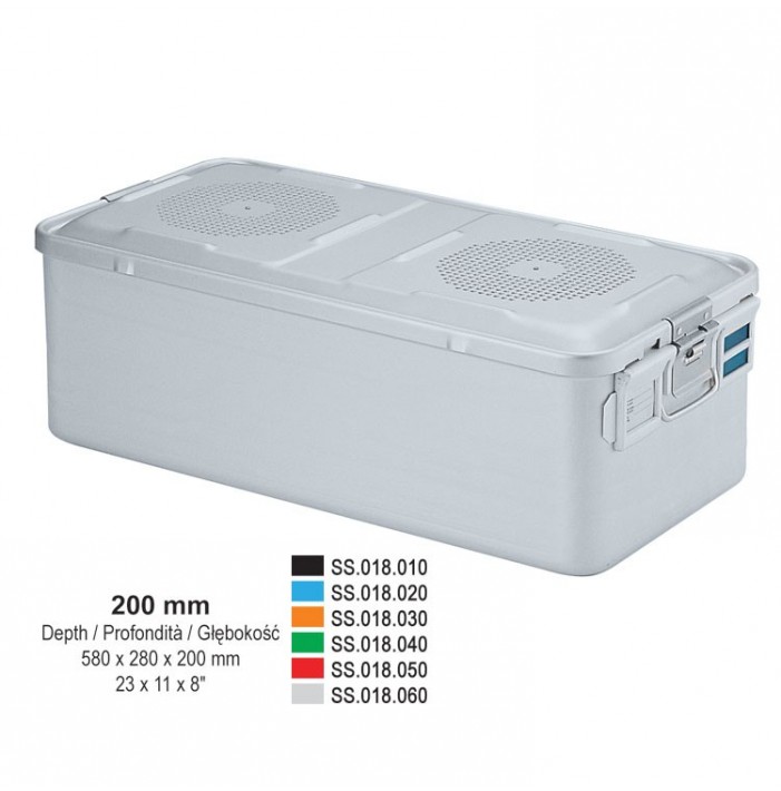 1/1 Falcon container complete with perforated lid + perforated bottom, 580x280x200mm, silver