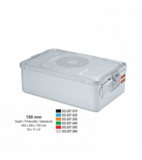 3/4 Falcon container complete with perforated lid + perforated bottom, 465x280x150mm, silver