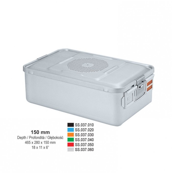 3/4 Falcon container complete with perforated lid + perforated bottom, 465x280x150mm, silver