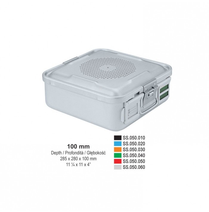 1/2 Falcon container complete with perforated lid + non-perforated bottom, 285x280x100mm, silver