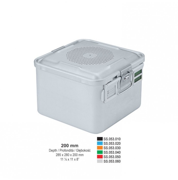 1/2 Falcon container complete with perforated lid + non-perforated bottom, 285x280x200mm, silver