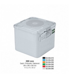 1/2 Falcon container complete with perforated lid + non-perforated bottom, 285x280x260mm, silver