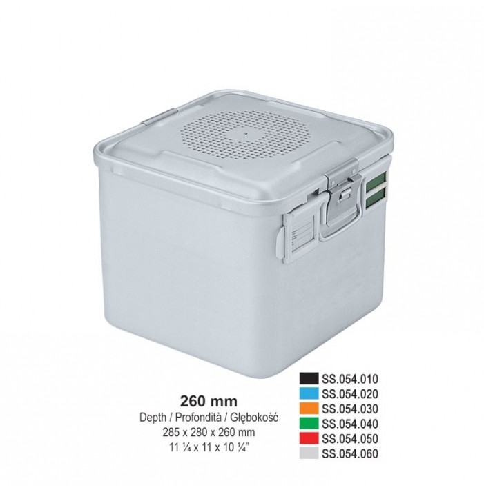 1/2 Falcon container complete with perforated lid + non-perforated bottom, 285x280x260mm, silver