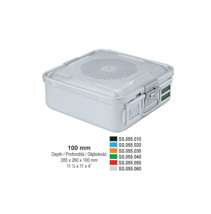 1/2 Falcon container complete with perforated lid + perforated bottom, 285x280x100mm, silver