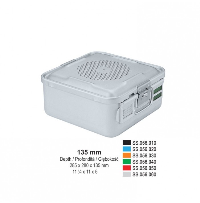 1/2 Falcon container complete with perforated lid + perforated bottom, 285x280x135mm, golden