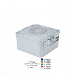 1/2 Falcon container complete with perforated lid + perforated bottom, 285x280x150mm, blue