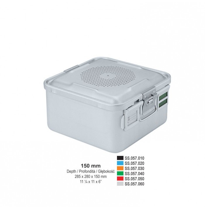 1/2 Falcon container complete with perforated lid + perforated bottom, 285x280x150mm, green