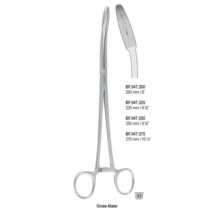 Forceps dressing Gross-Maier with ratchet curved 225mm