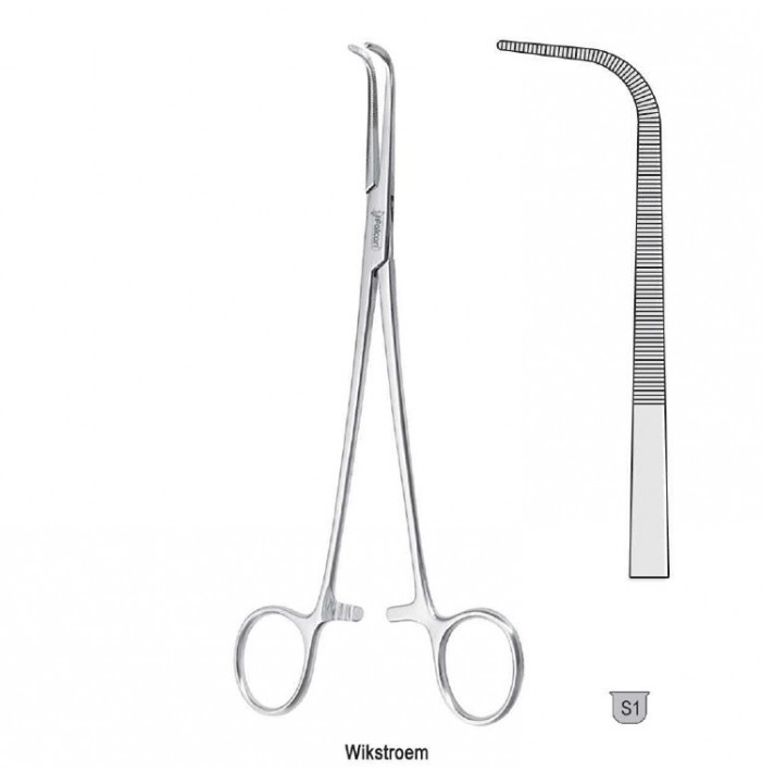 Forceps dissecting and ligature Wikstraightoem angled 210mm