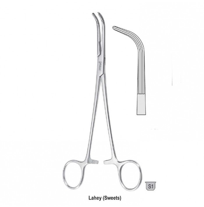 Forceps dissecting and ligature Lahey long-serrated curved 230mm