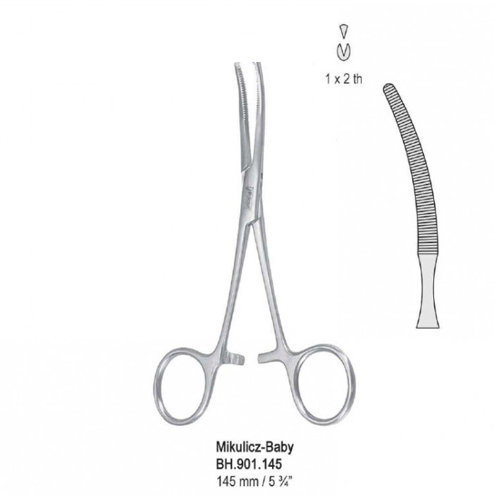 Forceps peritoneum Mikulicz-Baby 1x2th curved 145mm