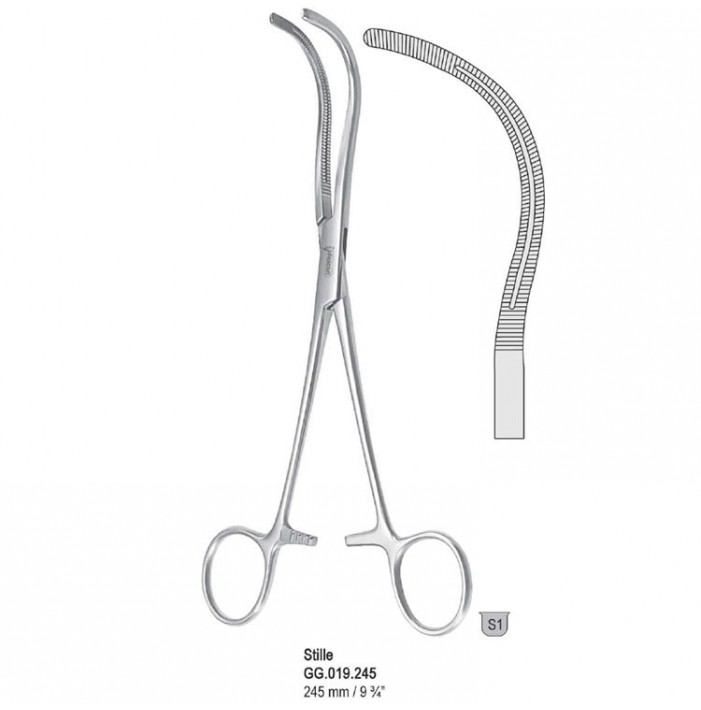 Clamp kidney pedicle Stille grooved curved 245mm