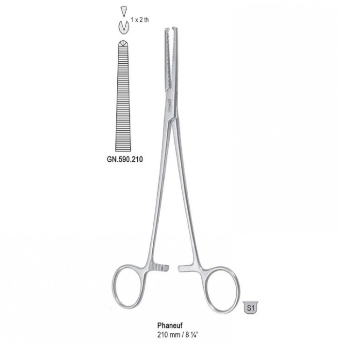 Kleszcze Phaneuf do histerektomii proste 1x2 ząbki, 210mm