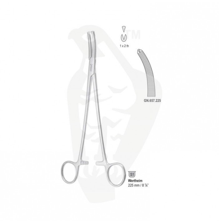 Forceps hysterectomy Wertheim 1x2th more-curved 225mm