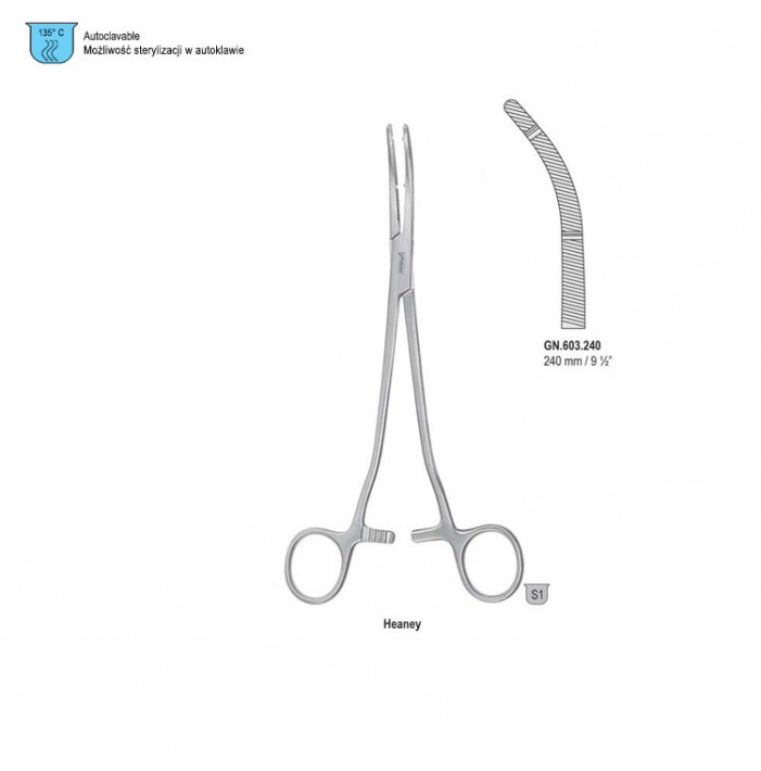 Forceps hysterectomy Heaney 2th curved 240mm