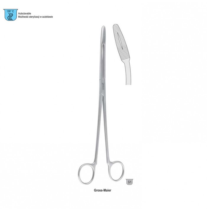 Forceps dressing Gross-Maier without ratchet curved 250mm