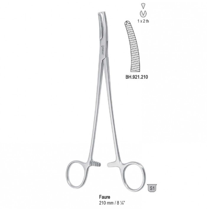 Forceps peritoneum Faure 1x2th less-curved 210mm