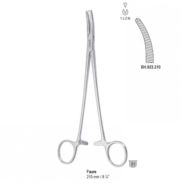 Forceps peritoneum Faure 1x2th more-curved 210mm