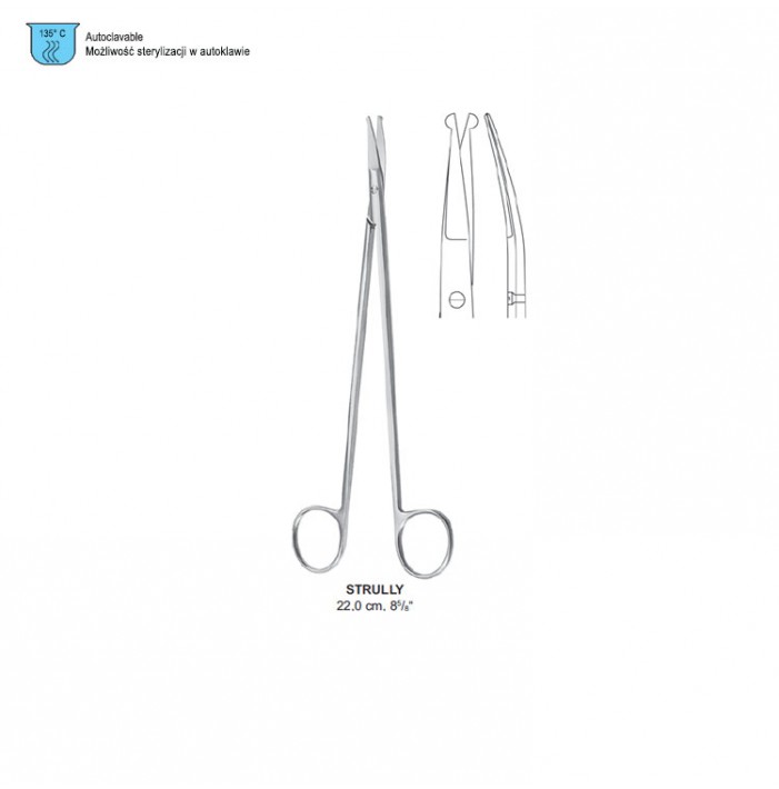 Strully neuro surgical sciss probe pointed curved 22cm.