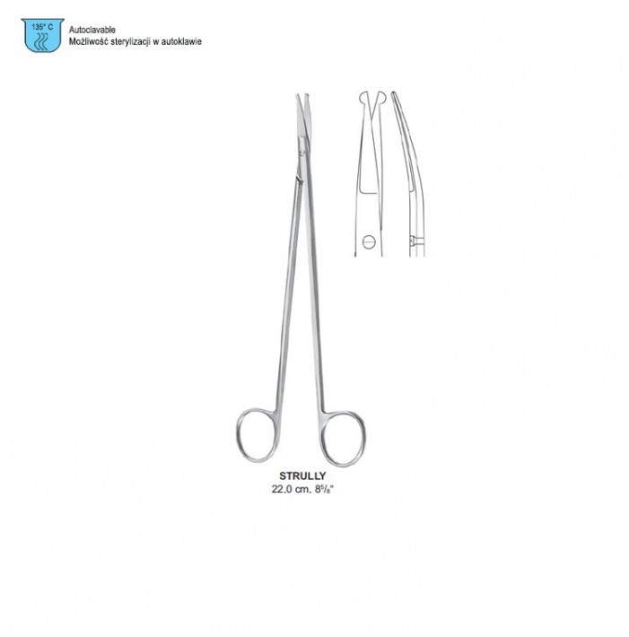 Nożyczki Strully neurolog. zagięte ostrza 220mm
