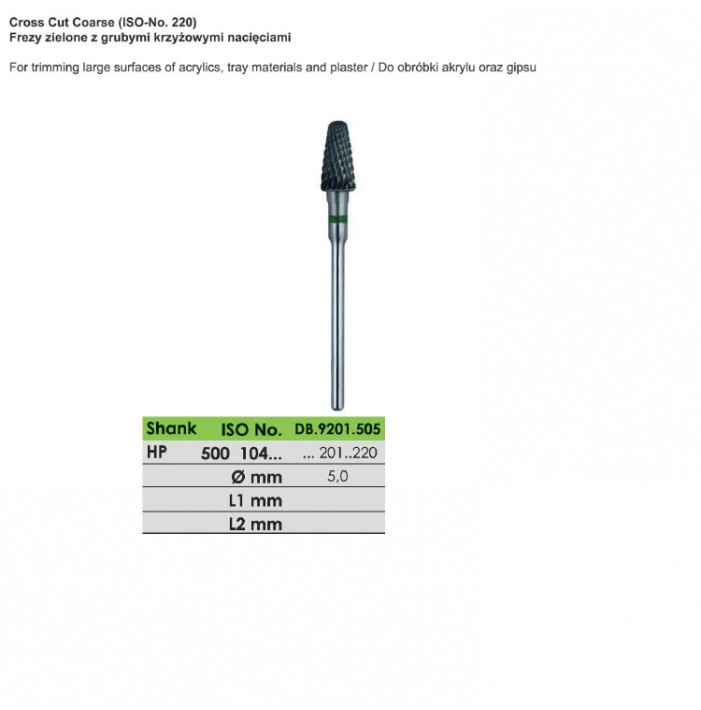 Carbide bur HP, cut coarse, ISO 500 104 201 220 060, green