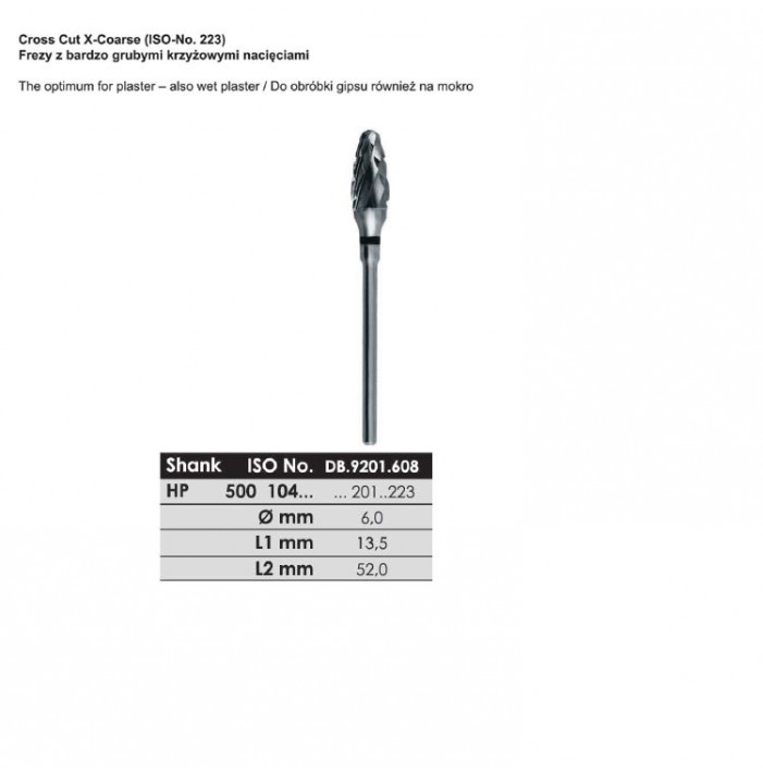 Carbide bur HP, X-cut super coarse, ISO 500 104 201 223 0603, black