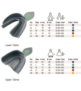 ID-Color Zestaw łyżek wyciskowych pełnych do ubytków częściowych z brzegiem retencyjnym (10 sztuk)