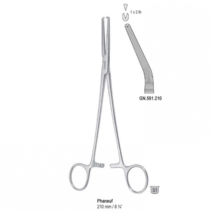 Forceps hysterectomy Phaneuf 1x2th angled 210mm