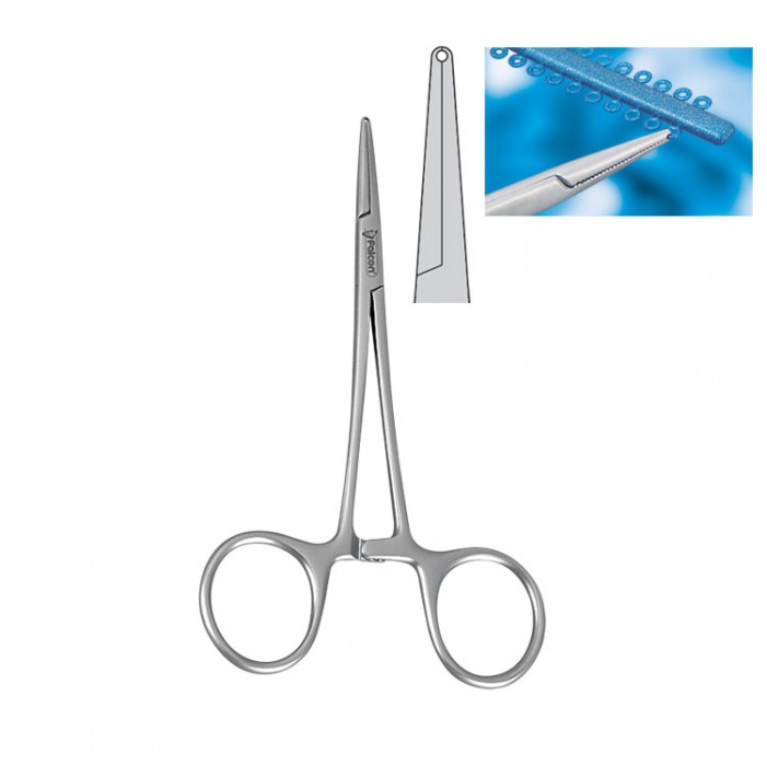 Elastomeric ligature placing forceps Falcon straight with groove 120mm