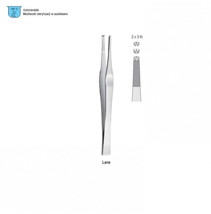 Penseta chirurgiczna Lane 2x3 ząbki 180mm