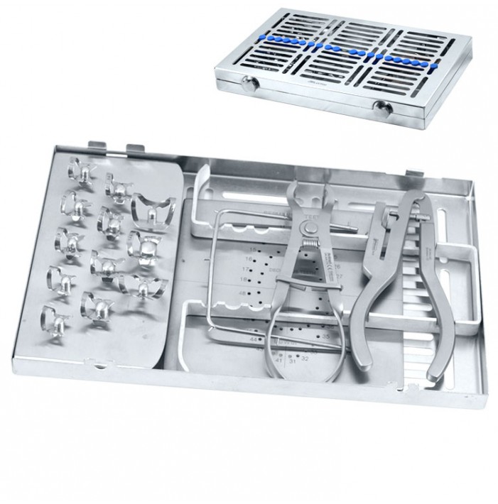 Rubber dam instruments set in tray fig 1