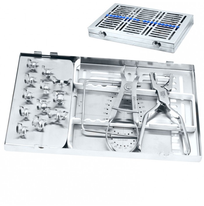 Rubber dam instruments set in tray fig 3