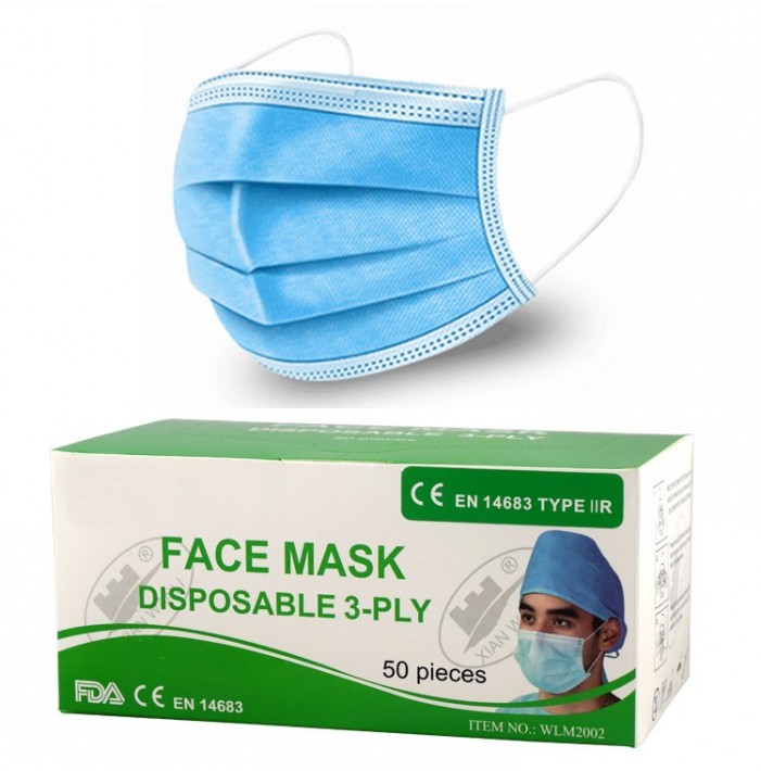 Face Masks 3 ply earloop blue Type IIR (Pack of 50 pieces)