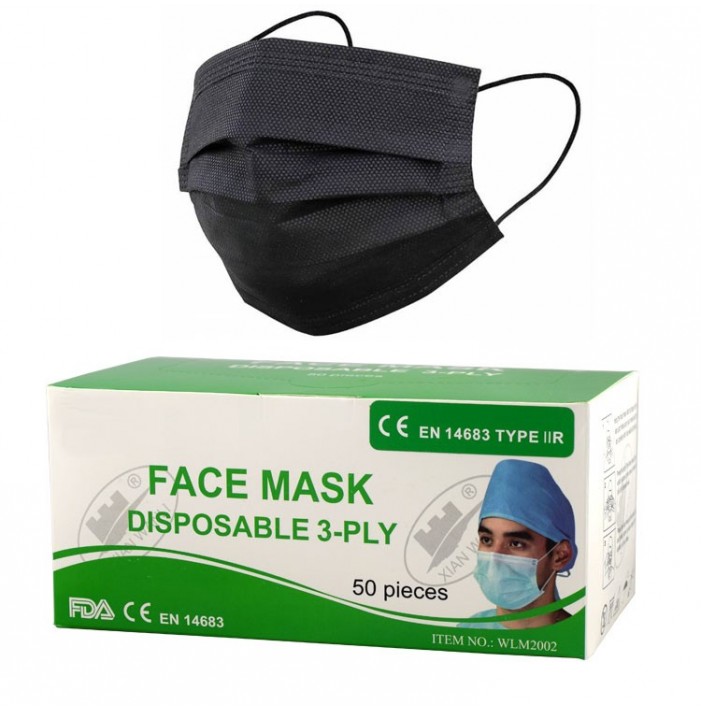 Face masks 3 ply earloop black Type IIR (Pack of 50 pieces)