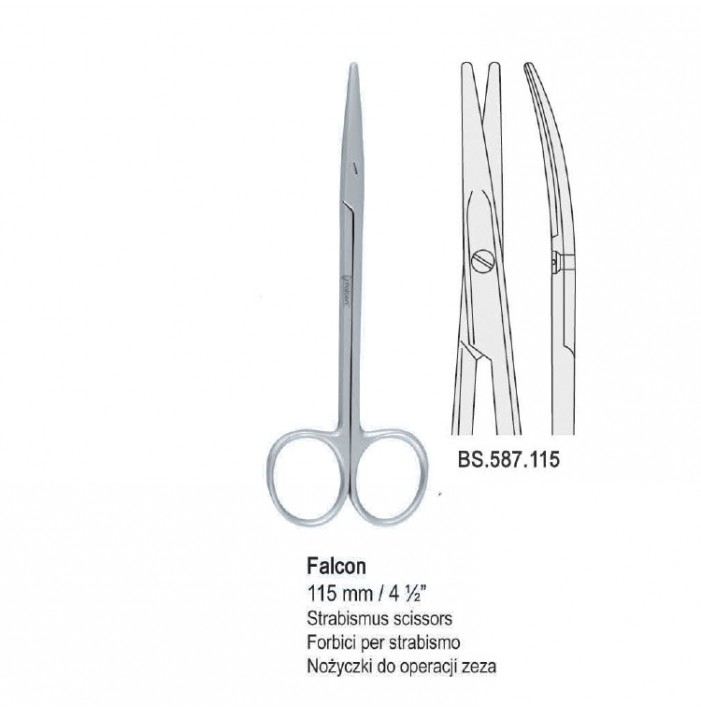 Nożyczki Falcon do operacji zeza zagięte 115mm